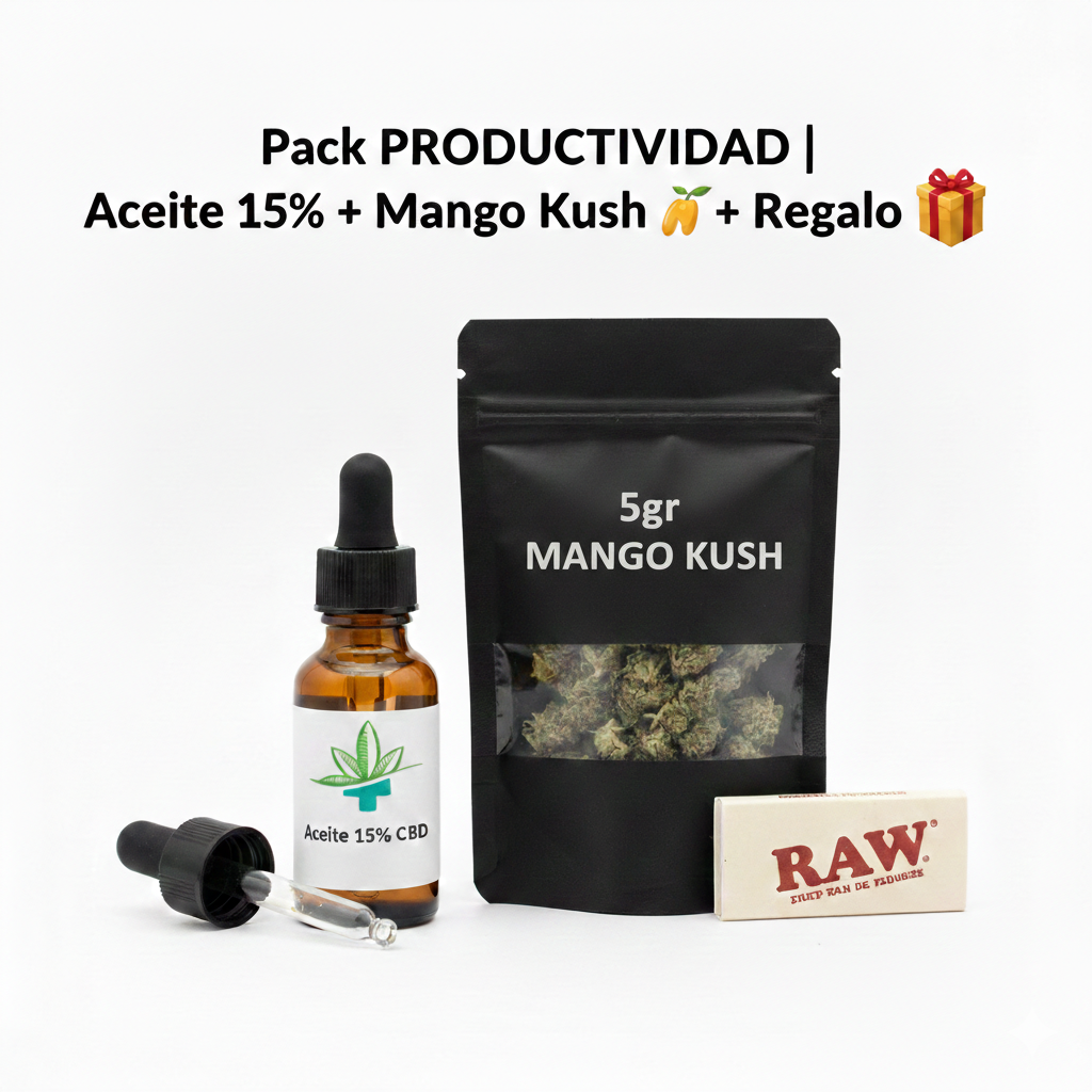 Pack PRODUCTIVIDAD | Aceite 15% + Mango Kush 🥭 + Regalo 🎁 