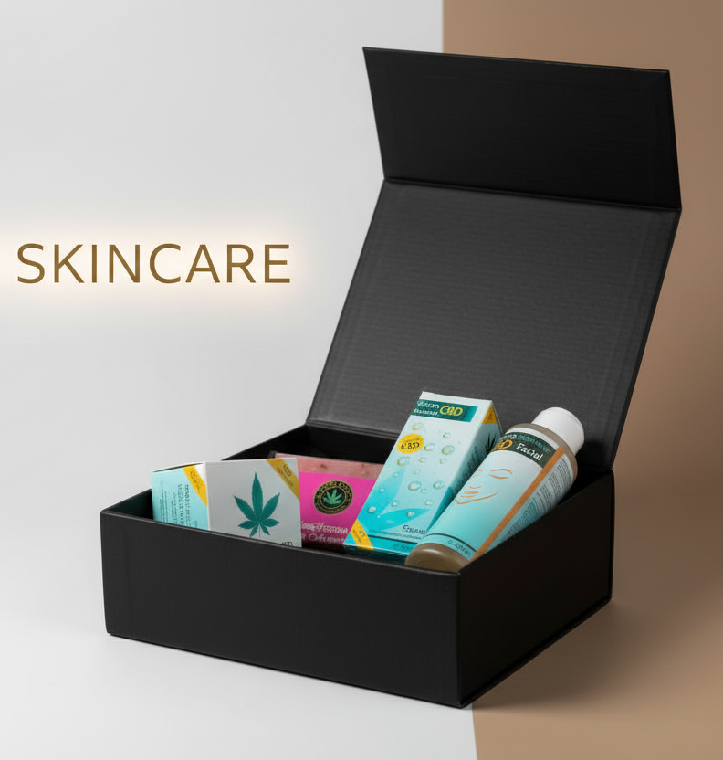 Caja de rutina facial con sérum, crema y limpiador con CBD