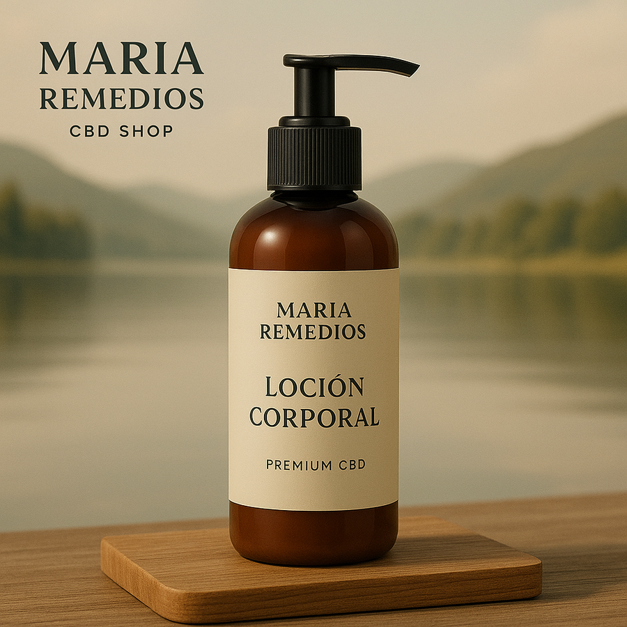 Loción corporal María Remedios con CBD en frasco dosificador